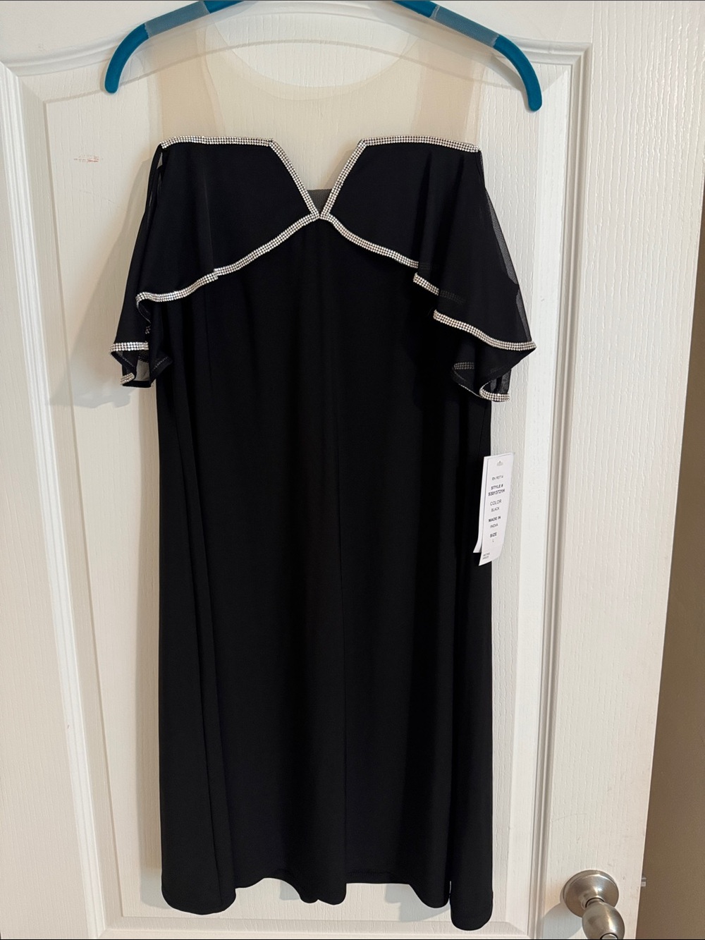 Black Strapless Off-Shoulder Dress with Rhinestone Trim